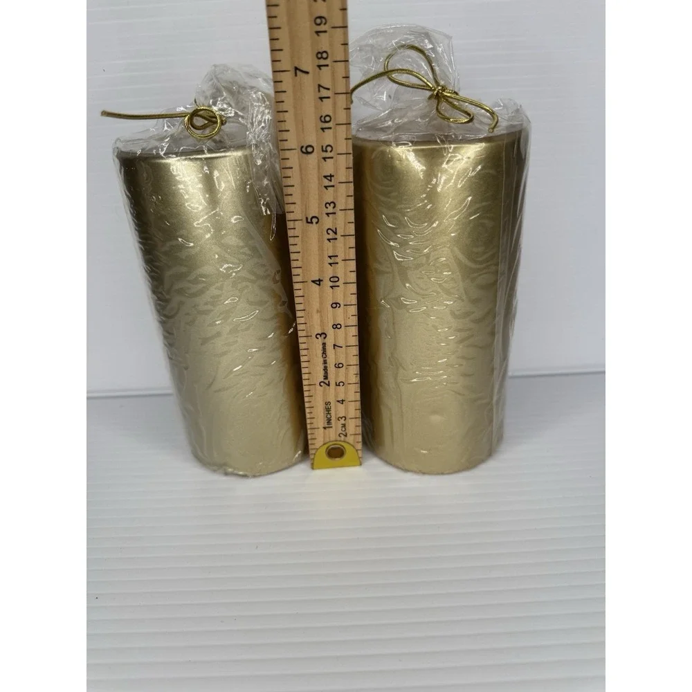 Pottery Barn Pearlized Pillar Candles Set of 2 Gold 3x6 Unopened NEW